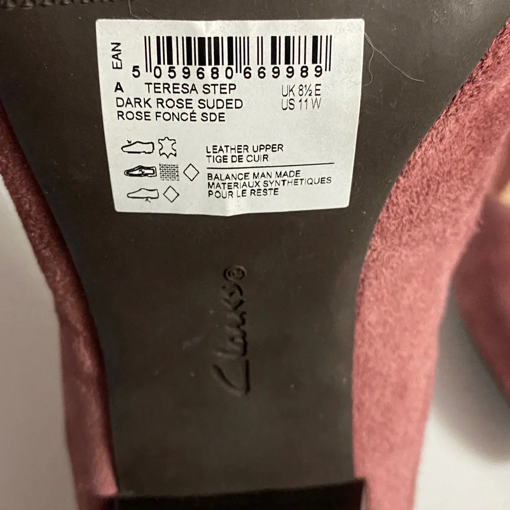 Clarks kitten heels, Suede Leather Teresa Step, Pumps, Dk Rose, Sz 11 Wide, NWT - Picture 9 of 11